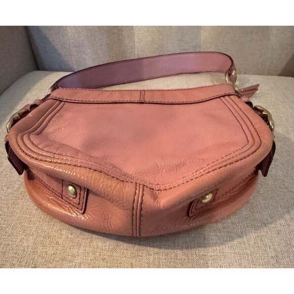 COACH Pink Patent Leather ZOE Hobo Handbag Top Handle Pouch Pebbled Purse #41869 - Picture 4 of 11